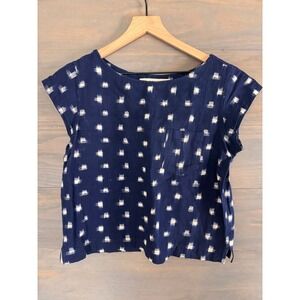 Mollusk Surf Shop Womens Navy Blue White Ikat Cotton Boxy Pocket Top Size M